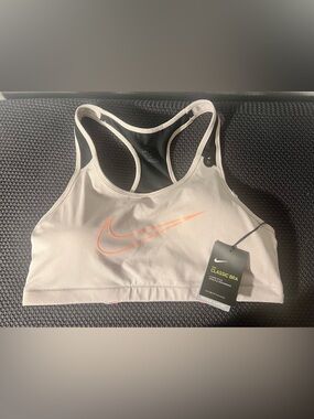 Nike Sports Bra Women’s XL Dri Fit Classic Med Support NWT Gray Peach Neon Logo